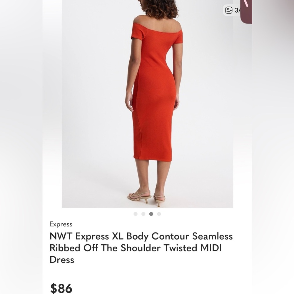 Express Off-Shoulder Orange Midi Dress - Picture 3 of 5